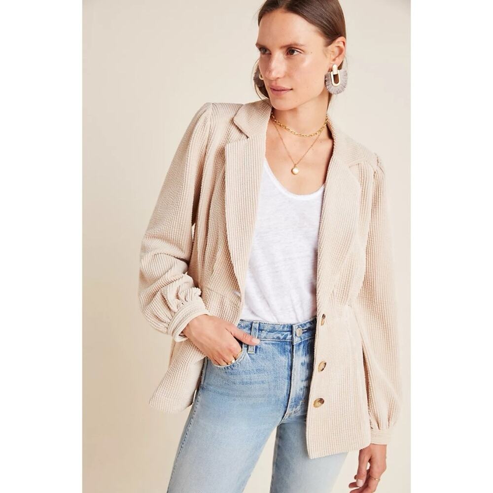 NWT Anthropologie Current Air Courtney Tan Corduroy Balloon Sleeve Blazer XS